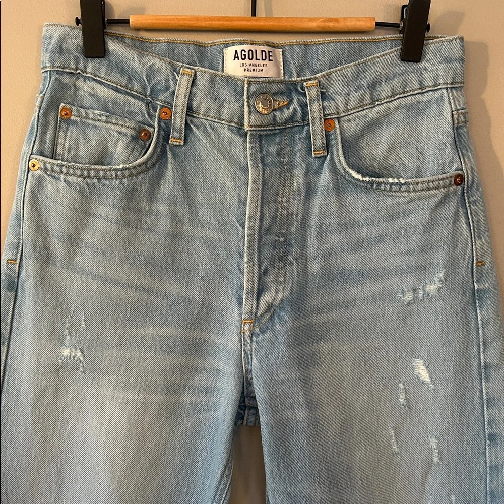 Agolde‎ Jamie High Rise Classic Light Blue Distressed Straight Leg Jeans Size 24
